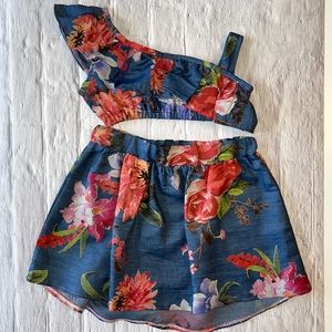 Girls Denim & Flowers Summer Two-Piece Set